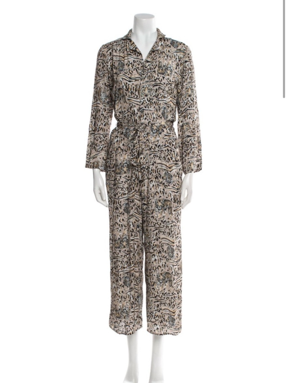 HVN Animal-Print Button-Front Jumpsuit with Tie Waist